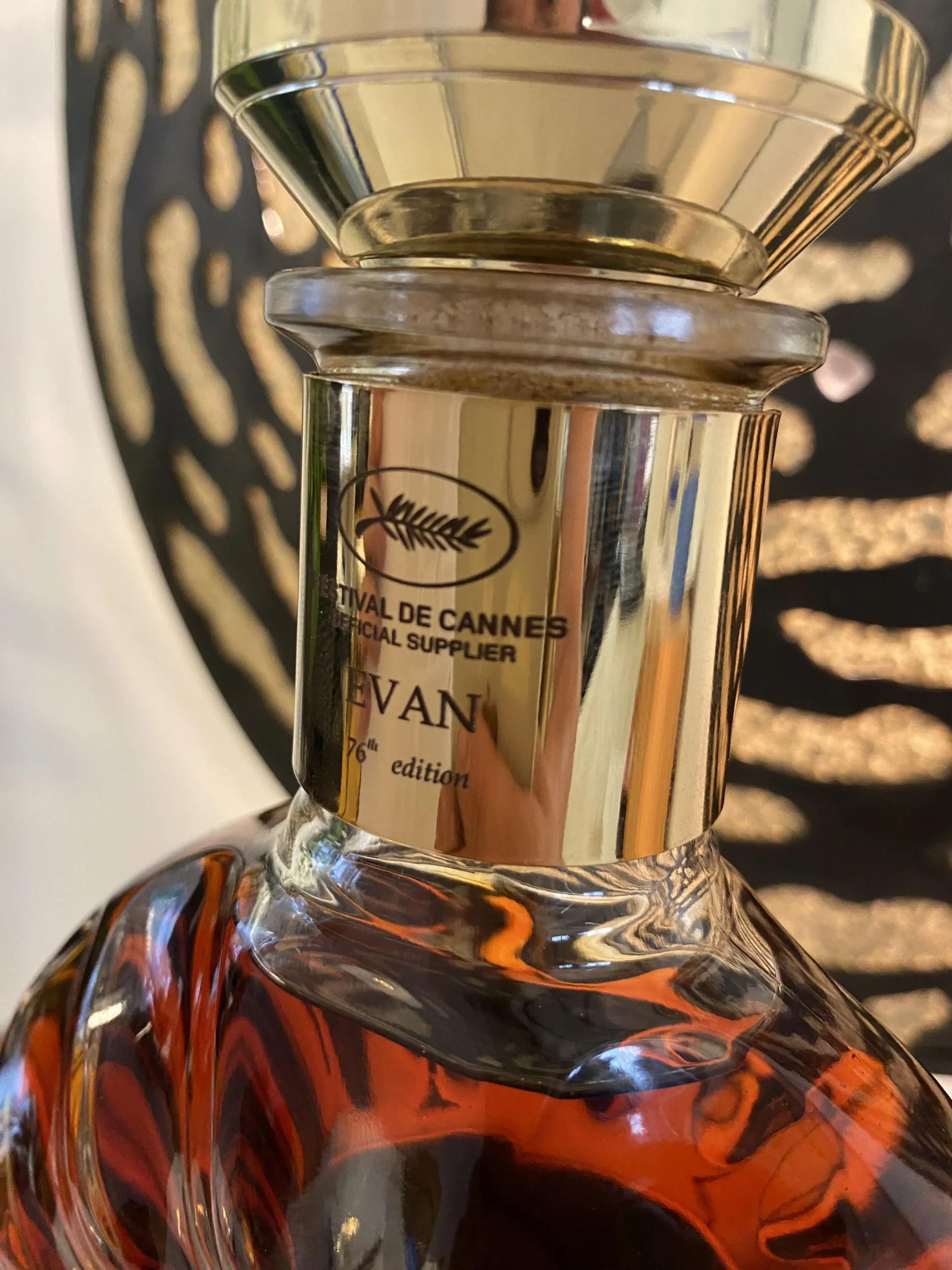 Custom engraved cognac bottle with gold detailing